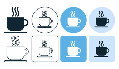 Coffee cup vector icons set. hot coffee, cafe icon, steam mug icon stroke line and glyph 