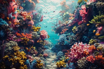 Fototapeta na wymiar Underwater landscape, colorful coral reefs and exotic marine life