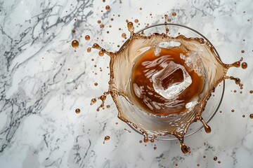 Dynamic Splash in Iced Coffee Glass Overhead