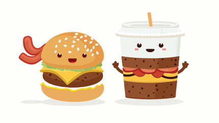 Burger and bacon menu character cartoon food cute vector
