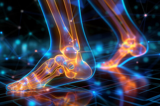  Illustration of human foot with ankle pain. anatomy, physical therapy concept