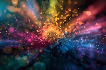 Colorful Digital Particle Explosion on Dark Background