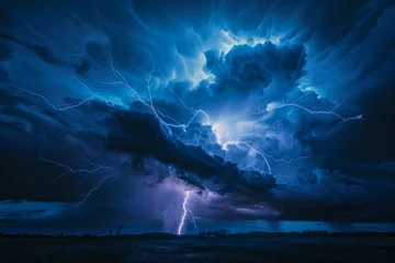 Foto op Plexiglas Intense Thunderstorm and Lightning Over Urban Landscape © Ilia Nesolenyi