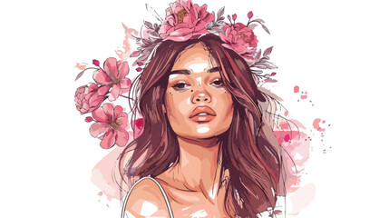 Beautiful young woman in flower wreath. Portrait girl.