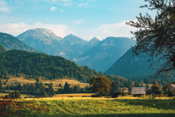 Bohinj valley below Julian Alps in Triglav national park in Slovenia