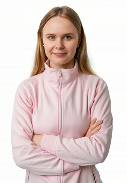 Smiling woman in pink sports jacket