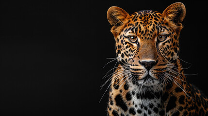 closeup of a Leopard sitting calmly, hyperrealistic animal photography, copy space for writing