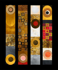 Abstract Geometrical Background. Tile art. Gold theme. Collage.