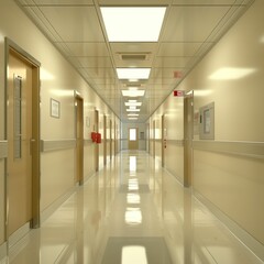 an empty hospital corridor with daylight.