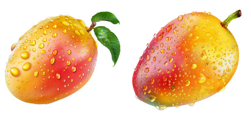 Mango with Water Droplets Clipart on White Background