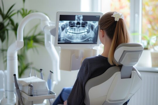 Dentist Reviewing Dental X-Ray on Monitor in Clinic