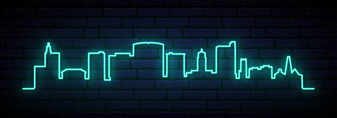 Blue neon skyline of Beaumont. Bright Beaumont, TX long banner. Vector illustration. - 780316104