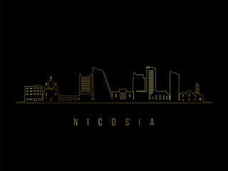 Golden Nicosia skyline silhouette.  Nicosia architecture. Golden cityscape with landmarks. Business travel concept.