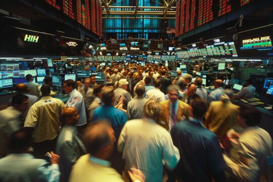 Fototapeta Dynamic Stock Market Trading Floor, Traders in Action