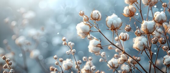 Cotton Plant Image: High-Resolution for Wallpaper with Space for Text. Concept Nature Photography, Botanical Images, Wallpaper Backgrounds, High-Resolution Pictures, Copy Space - obrazy, fototapety, plakaty