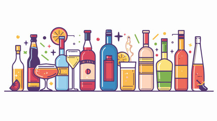 Alcohol bottle line vector celebration drink concept
