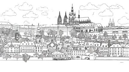 Coloring for adult with Prague. Czech Republic
