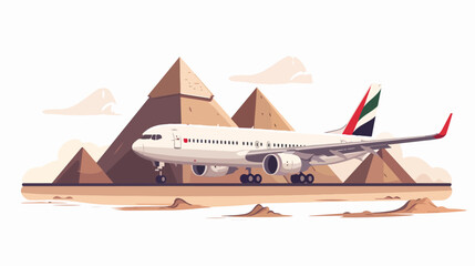 Commercial plane arrives to Cairo Egypt flat vector