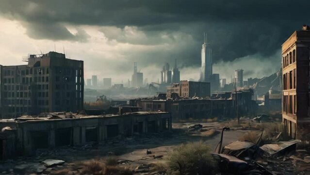 destroyed buildings in a post-apocalyptic metropolis