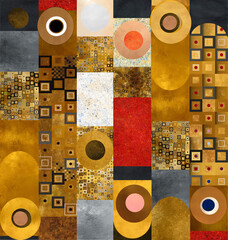 Abstract Geometrical Background. Tile art. Gold theme. Collage.
