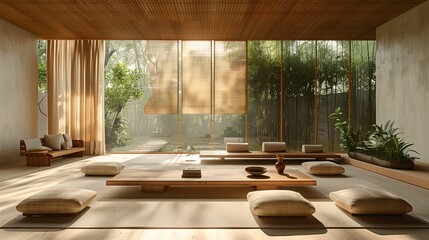 Modern Zen Style Living Room with Nature View
