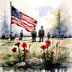 Memorial Day United States USA ink painting style drawing history artistic beautiful - obrazy, fototapety, plakaty