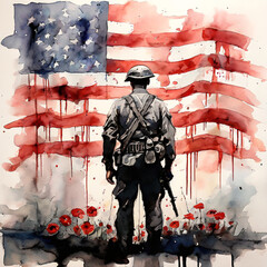 Memorial Day United States USA ink painting style drawing history artistic beautiful flag - obrazy, fototapety, plakaty
