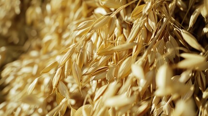 Close up image showcasing the detailed texture of golden oats, perfect for agricultural themes