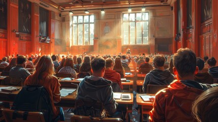 Students Taking Notes in a Lecture Hall - obrazy, fototapety, plakaty