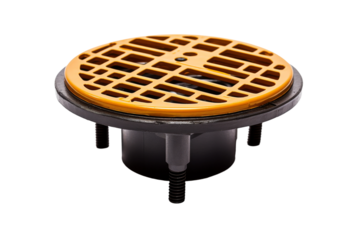 Bright Yellow Drain Cover on White Background. On a White or Clear Surface PNG Transparent Background.