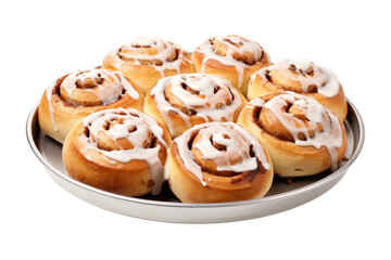 Obraz na płótnie Canvas Overflowing Metal Pan of Cinnamon Rolls. On a White or Clear Surface PNG Transparent Background.