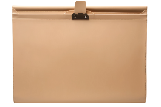 Tan Leather Briefcase With Black Handle. On a White or Clear Surface PNG Transparent Background.