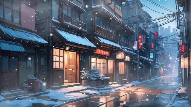 winter in the japanese city