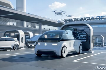 autonomous vehicle hub in a modern smart city infrastructure

