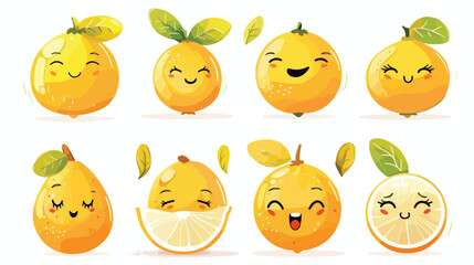 Cute happy funny lemon fruit set collection. Vector 