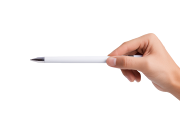 Person Holding Pen in Hand. On a White or Clear Surface PNG Transparent Background.
