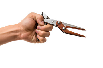 Person Holding Pair of Scissors. On a White or Clear Surface PNG Transparent Background.