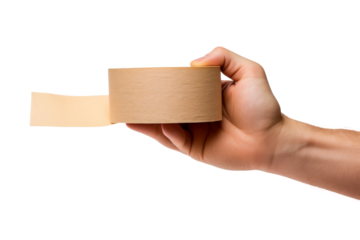 Hand Holding a Roll of Toilet Paper. On a White or Clear Surface PNG Transparent Background.