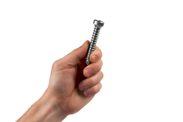 Person Holding Screw in Hand. On a White or Clear Surface PNG Transparent Background.