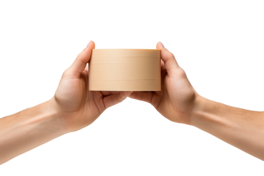 Two Hands Holding Toilet Paper Roll. On a White or Clear Surface PNG Transparent Background.