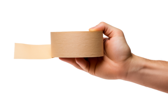 Hand Holding a Roll of Toilet Paper. On a White or Clear Surface PNG Transparent Background.