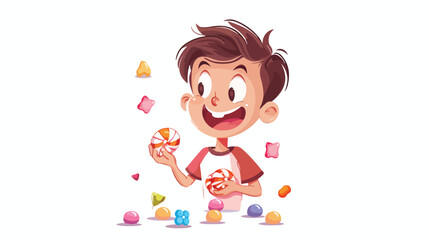 Boy With Candy On White Background Vector Suitable 