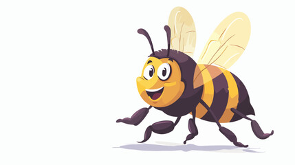 Cartoon smile bee flying isolated on white background