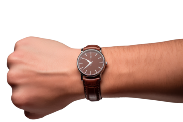 Person Wearing Watch on Wrist. On a White or Clear Surface PNG Transparent Background.