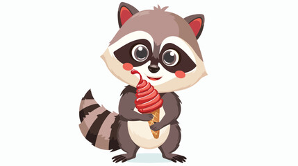 Cute raccoon with ice cream cartoon vector illustration
