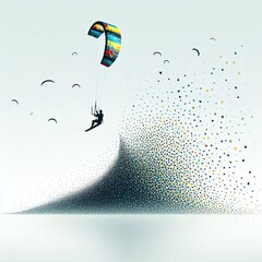 Kiteboarding in colorful triangles illustration with Generative AI.