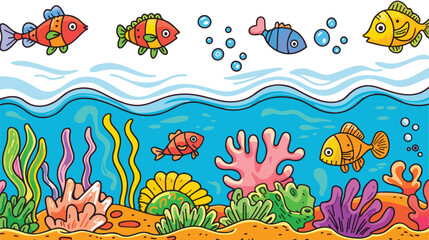 Cartoon under water coloring book flat vector 