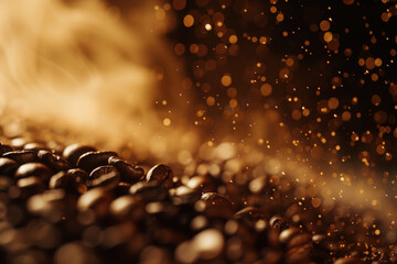 Macro shot of coffee beans. Strong depth of field. Coffee. Background image. Created with Generative AI technology. - obrazy, fototapety, plakaty