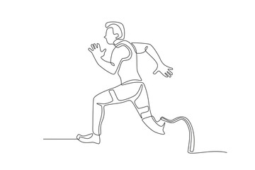 Fototapeta na wymiar Male track athlete using a prosthetic leg.Parasport one-line drawing