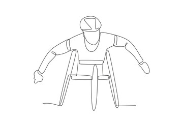 Running athlete who uses a wheelchair.Parasport one-line drawing